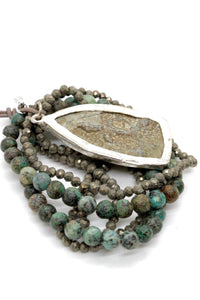Pyrite and African Turquoise Stretch Bracelet with Large Buddha Charm BL-Eve-BB -The Buddha Collection-