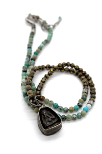 Faceted African Turquoise and Pyrite with Mini Buddha Charm NS-AFPY-3G1sm -The Buddha Collection-