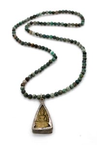 Faceted African Turquoise Necklace or Bracelet with Two Tone Buddha Charm NS-AF-B -The Buddha Collection-