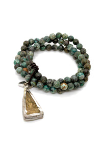 Faceted African Turquoise Bracelet with Two Tone Buddha BL-AF-B -The Buddha Collection-