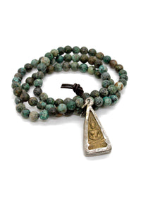 Faceted African Turquoise Bracelet with Two Tone Buddha BL-AF-B -The Buddha Collection-