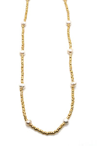 Short Freshwater Pearl and Gold Seed Bead Necklace -Seeds Collection- N8-020