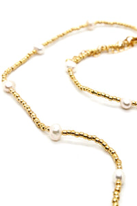 Short Freshwater Pearl and Gold Seed Bead Necklace -Seeds Collection- N8-020