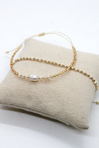 Mini Freshwater Pearl ad Gold Seed Bead Adjustable Bracelet -Seeds Collection- B8-008
