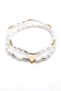Pearl Gold Heart Mix Stretch Bracelet -Seeds Collection- B8-010