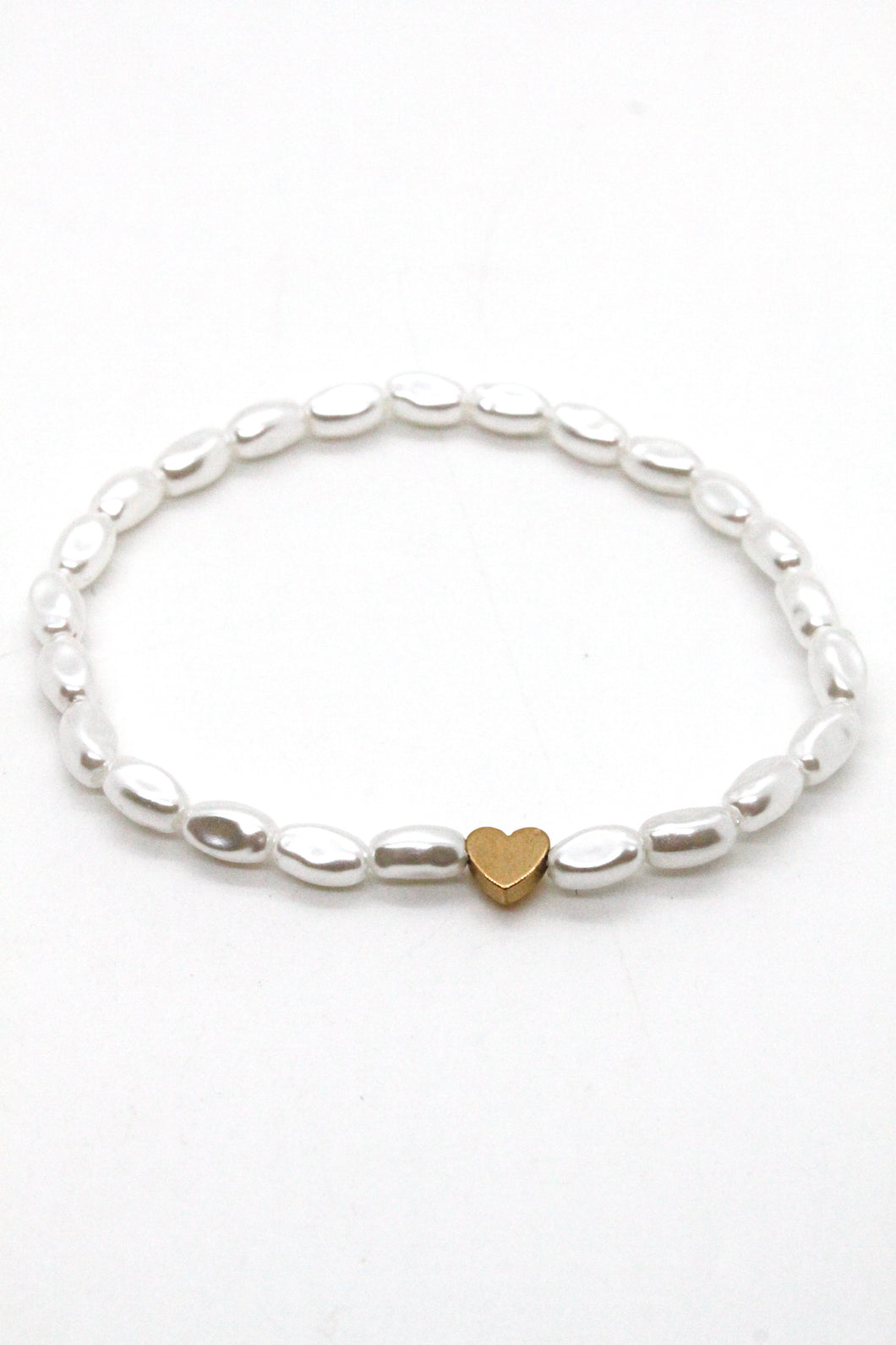 Pearl Gold Heart Mix Stretch Bracelet -Seeds Collection- B8-010