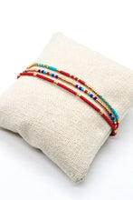 Load image into Gallery viewer, Triple Row Adjustable Miyuki Seed Bead Bracelet Turquoise and Red -Seeds Collection- B8-015
