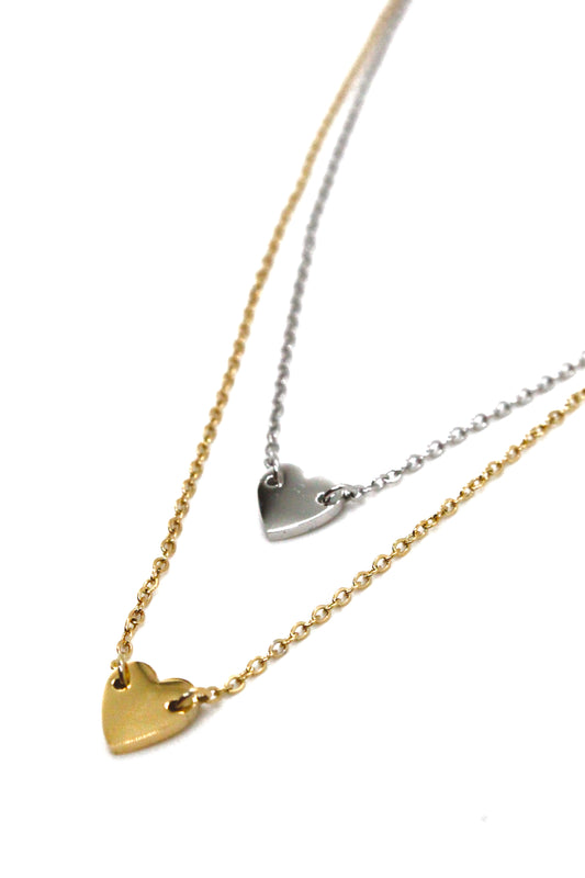 Delicate Heart Short Chain Necklace Silver or Gold -Tiny Collection- N3-010