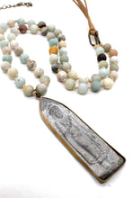 Load image into Gallery viewer, Amazonite and Leather Necklace with Wrapped Buddha Charm NL-AZL-AWB1 -The Buddha Collection-
