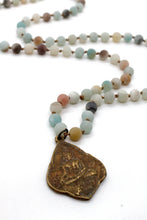 Load image into Gallery viewer, Hand Knotted Amazonite Necklace with Brass Buddha NL-AZ-BrB2 -The Buddha Collection-
