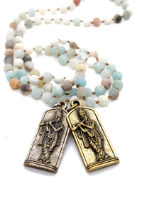 Hand Knotted Amazonite Necklace with Silver or Gold Buddha NL-AZ-D -The Buddha Collection-
