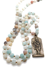 Hand Knotted Amazonite Necklace with Silver or Gold Buddha NL-AZ-D -The Buddha Collection-