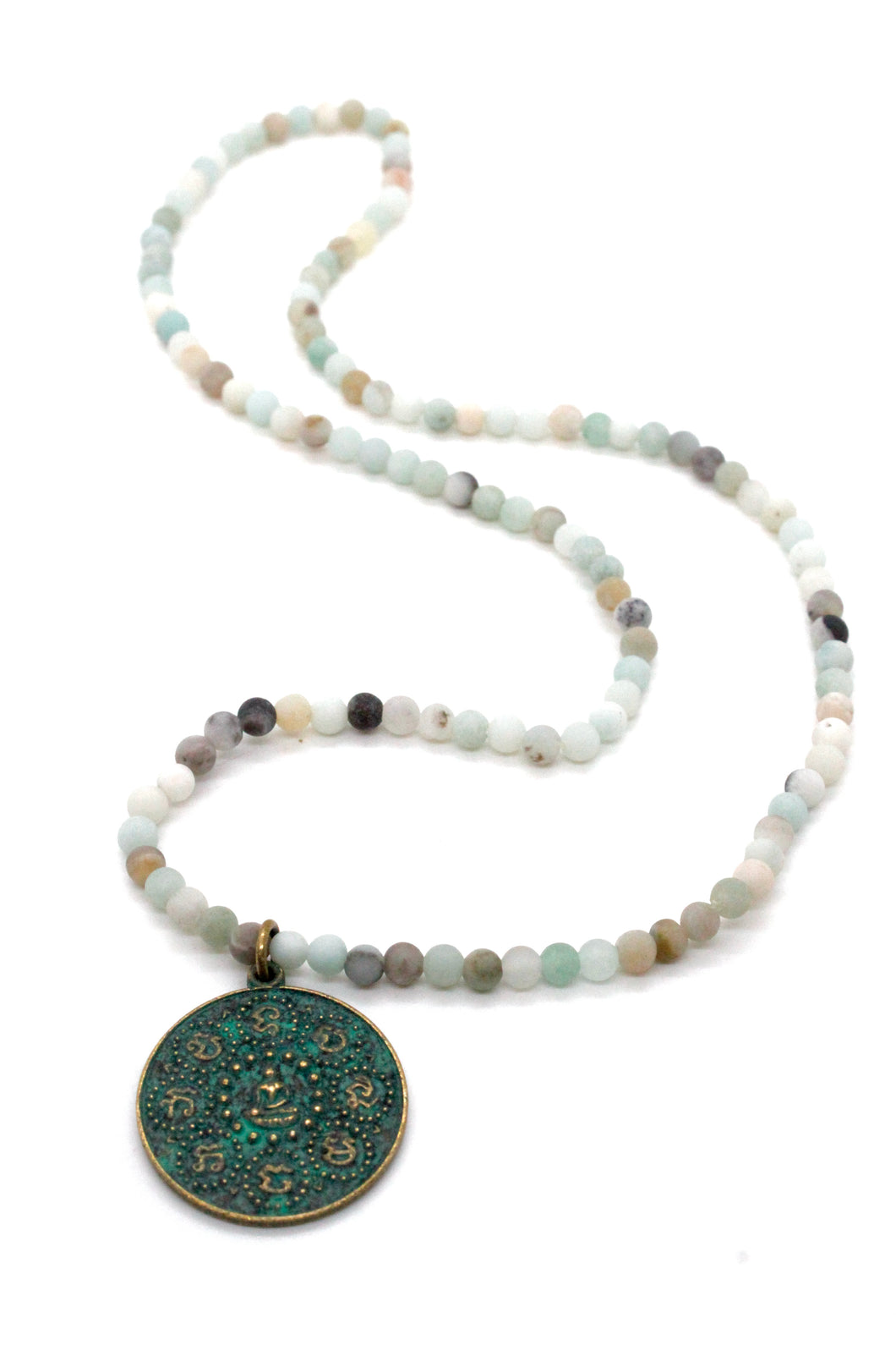 Stretch Amazonite Necklace or Bracelet with Buddha Disc Charm NS-AZ-GrB2 -The Buddha Collection-