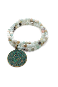Stretch Amazonite Necklace or Bracelet with Buddha Disc Charm NS-AZ-GrB2 -The Buddha Collection-