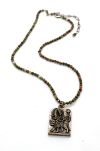 Faceted Agate Short Necklace with Durga Charm NS-AG-SL -The Buddha Collection-