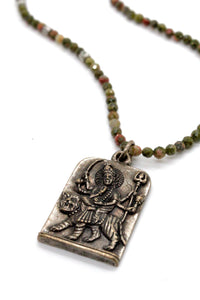 Faceted Agate Short Necklace with Durga Charm NS-AG-SL -The Buddha Collection-
