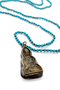 Turquoise Hand Knotted Long Necklace with Large Buddha Charm NL-sTQ-B161 -The Buddha Collection-