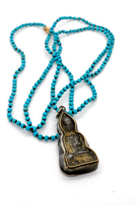 Turquoise Hand Knotted Long Necklace with Large Buddha Charm NL-sTQ-B161 -The Buddha Collection-