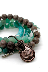 Stone Stretch Stack Bracelet with Copper Ganesh Charm BL-M18-3G1C -The Buddha Collection-