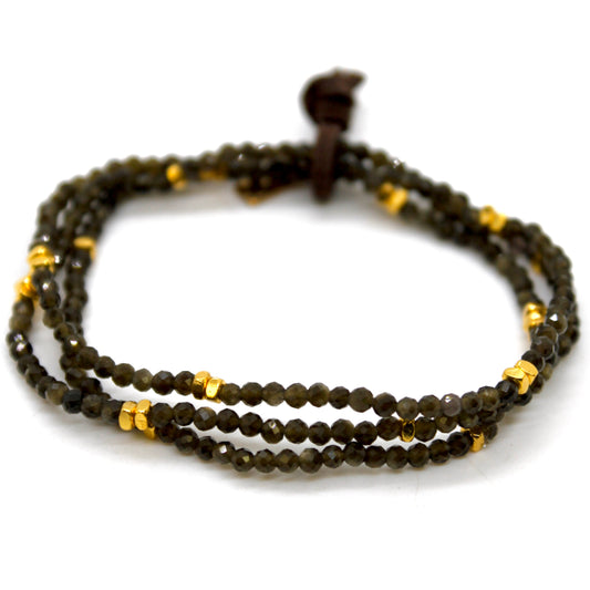 Luxury Mini Faceted Gold Obsidian Stone Bracelet - BC-626