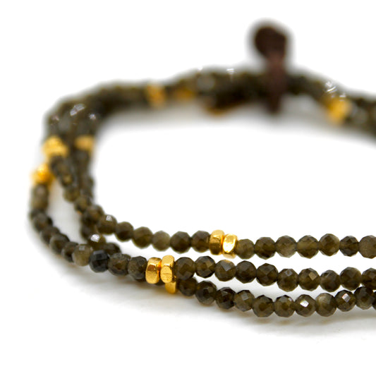 Luxury Mini Faceted Gold Obsidian Stone Bracelet - BC-626