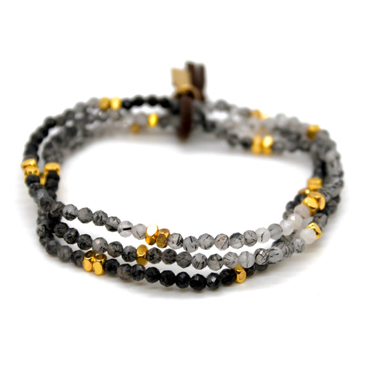 Luxury Mini Faceted Gradient Black Quartz Stone Bracelet - BC-628