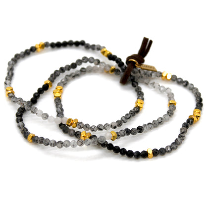 Luxury Mini Faceted Gradient Black Quartz Stone Bracelet - BC-628