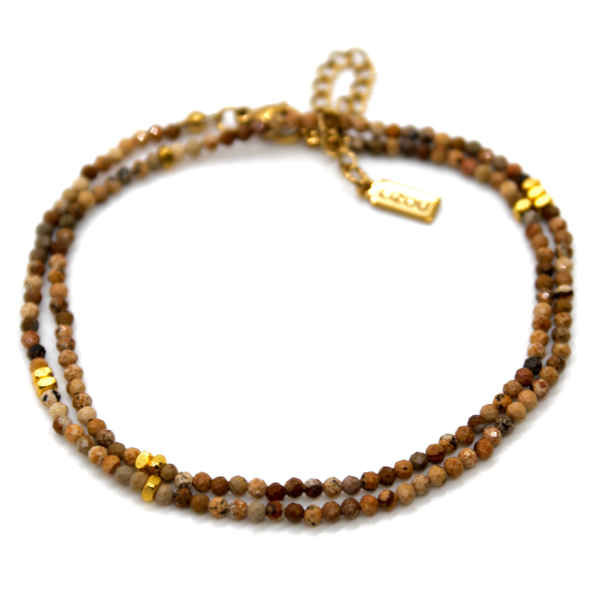 Picture Jasper Stone and Gold Luxury Short Necklace - NC-606