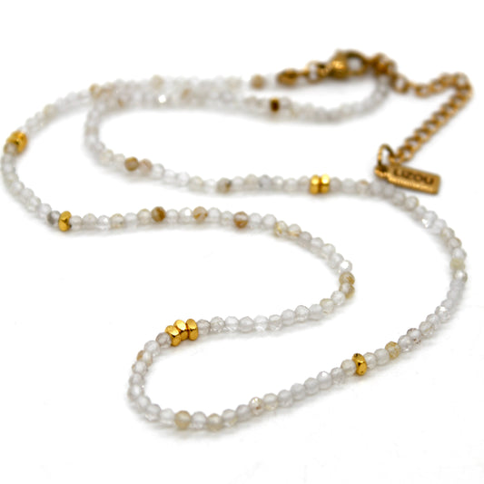 Rutilated Quartz Stone and Gold Luxury Short Necklace - NC-612