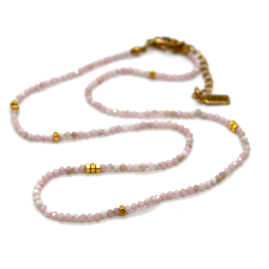 Pink Opal Stone and Gold Luxury Short Necklace - NC-613