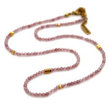 Load image into Gallery viewer, Strawberry Quartz Stone and Gold Luxury Short Necklace - NC-614
