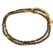 Load image into Gallery viewer, Unakite Stone and Gold Luxury Short Necklace - NC-620
