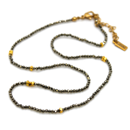 Pyrite Stone and Gold Luxury Short Necklace - NC-625