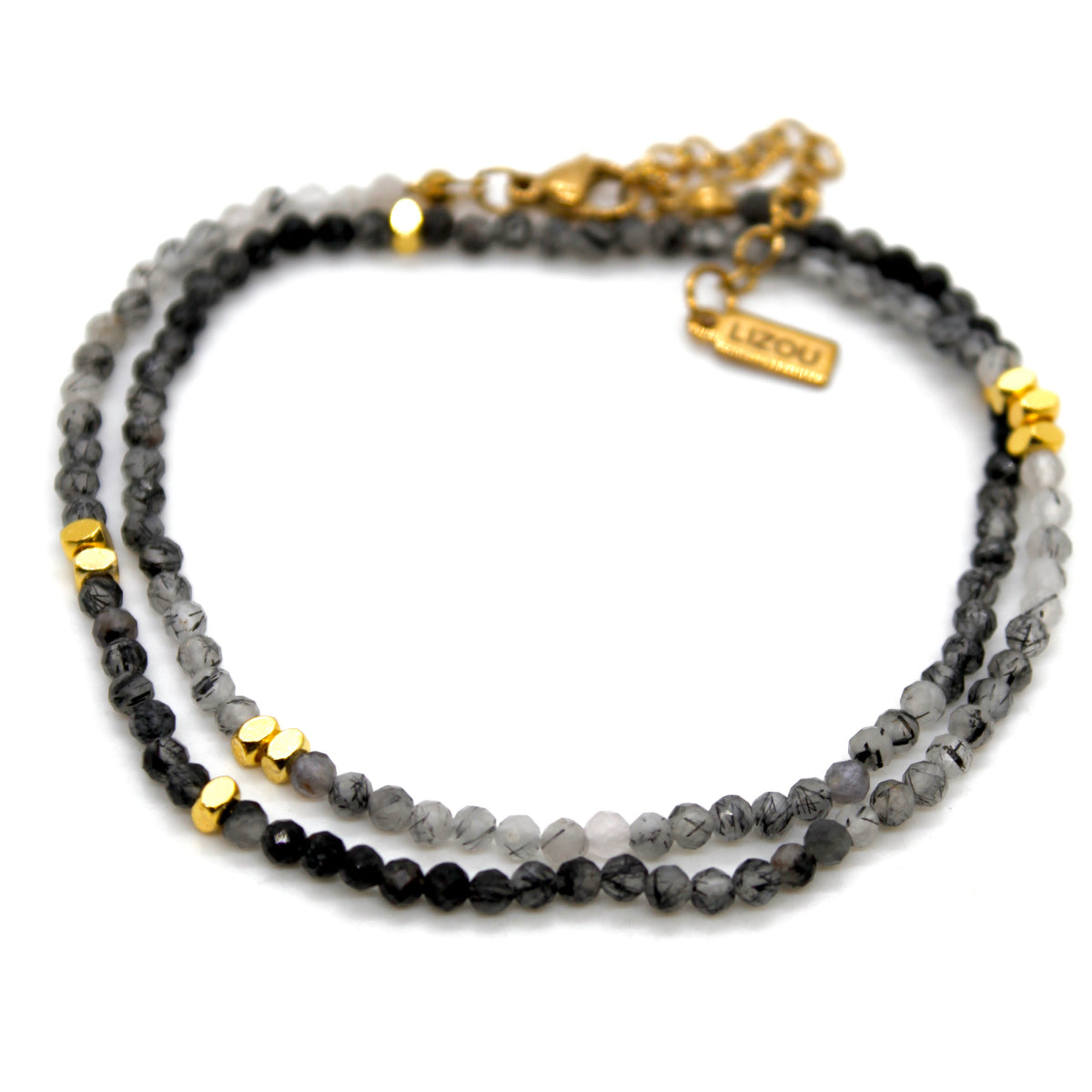 Gradient Black Quartz Stone and Gold Luxury Short Necklace - NC-628