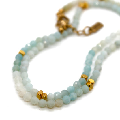 Gradient Amazonite Stone and Gold Luxury Short Necklace - NC-636