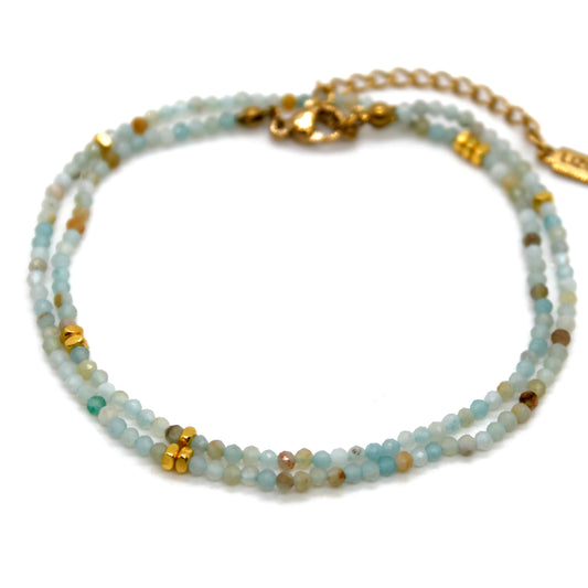 Amazonite Stone and Gold Luxury Short Necklace - NC-637