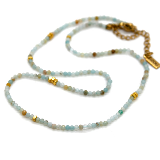 Amazonite Stone and Gold Luxury Short Necklace - NC-637