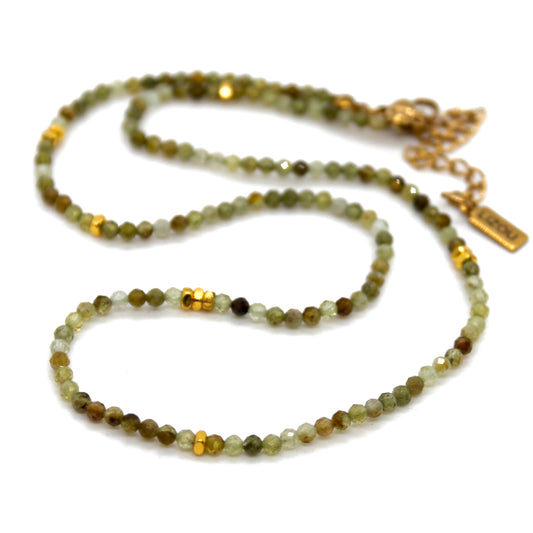 Green Garnet Stone and Gold Luxury Short Necklace - NC-638