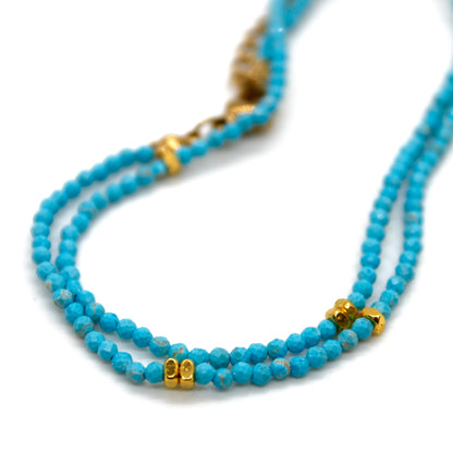 Turquoise Stone and Gold Luxury Short Necklace - NC-643