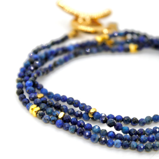 Long Lapis Lazuli Stone and Gold Luxury Necklace - NC-601L