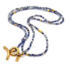 Load image into Gallery viewer, Long Sodalite Stone and Gold Luxury Necklace - NC-602L
