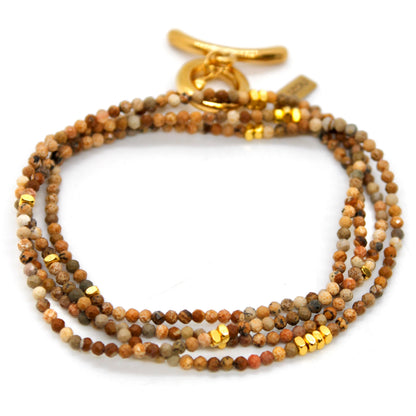 Long Picture Jasper Stone and Gold Luxury Necklace - NC-606L