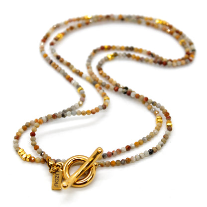 Long Crazy Agate Stone and Gold Luxury Necklace - NC-607L