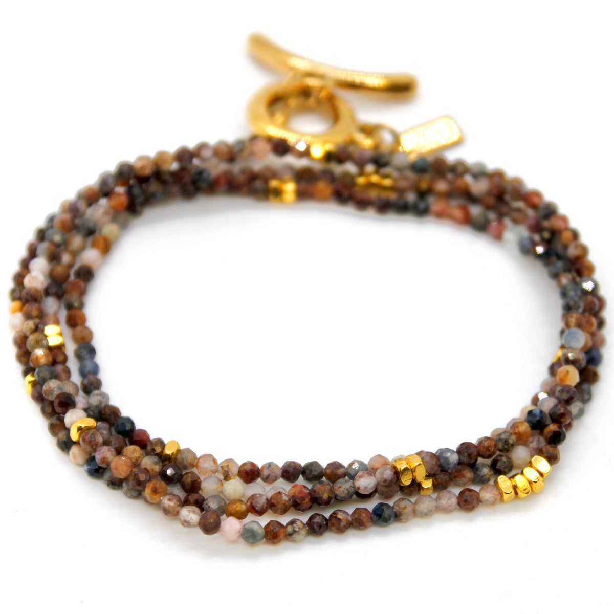 Long Pietersite Stone and Gold Luxury Necklace - NC-609L