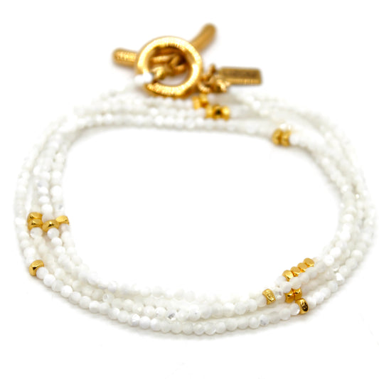 Long Pearl Oyster Stone and Gold Luxury Necklace - NC-611L