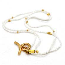 Load image into Gallery viewer, Long Pearl Oyster Stone and Gold Luxury Necklace - NC-611L
