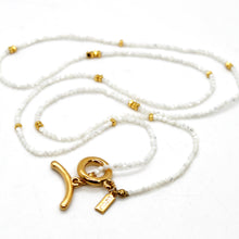 Load image into Gallery viewer, Long Pearl Oyster Stone and Gold Luxury Necklace - NC-611L
