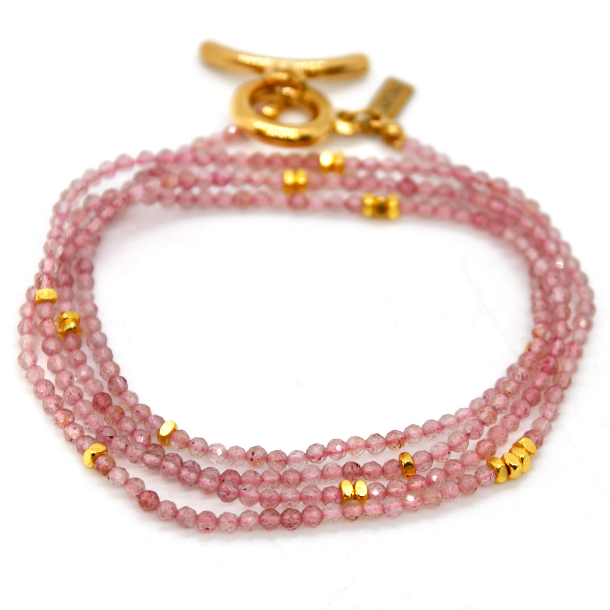 Long Strawberry Quartz Stone and Gold Luxury Necklace - NC-614L