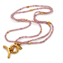 Load image into Gallery viewer, Long Strawberry Quartz Stone and Gold Luxury Necklace - NC-614L
