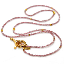 Load image into Gallery viewer, Long Strawberry Quartz Stone and Gold Luxury Necklace - NC-614L
